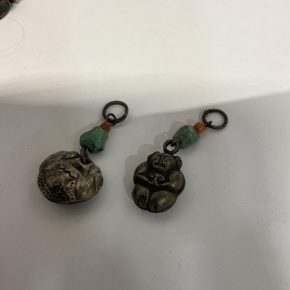 2 Antique Chinese Silver Charm/Pendants/With Turquoise & Coral Adornments - Picture 2 of 3